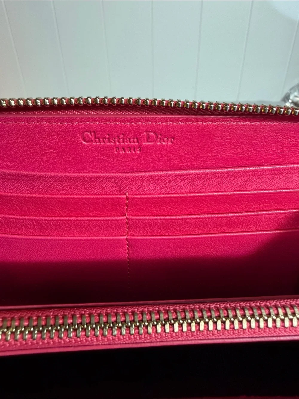 Dior Lady Dior Cannage Patent Leather Zip Around Wallet w/detachable Dior charm